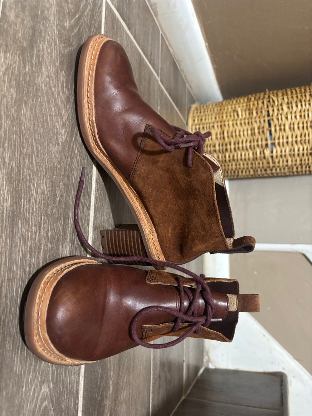 Women’s  Brown Leather Suede Lace-Up Boots